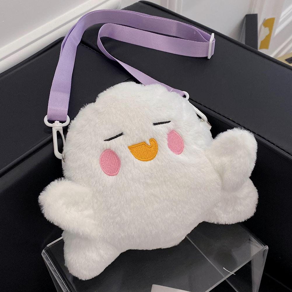 

Женская сумка через плечо Little Ghost с регулируемым ремешком, плюшевая сумка на плечо, на молнии, пушистый чехол для телефона, повседневный, забавный, мягкий кошелек на Хэллоуин розовый