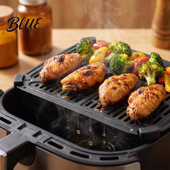 Ventilated Crisper Tray for Even Heating Air Fryer Grill Rack Replacement Holstein Housewares Dual Basket 4.4QT Carbon Nonstick Steel Non-Stick Plate