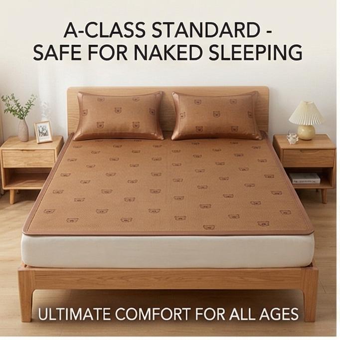 Machine Washable Ice Silk Cooling Mat 150x200/180x200cm, Soft Fitted Sheet 3-Piece Set, Gentle for Sensitive Skin