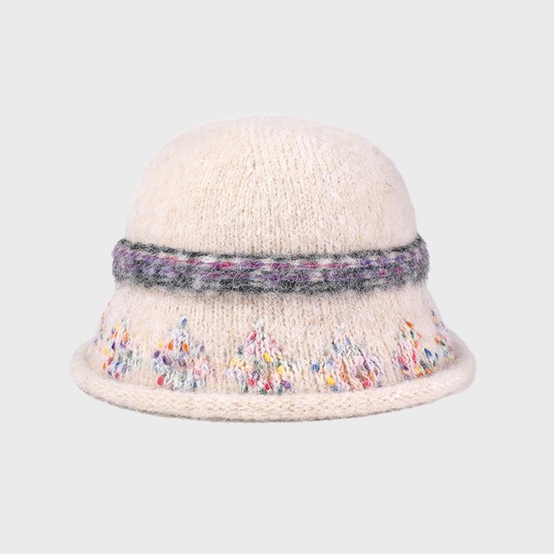 

Женская рыбацкая шляпа Осень-Зима Винтажный цвет Жаккардовая вязаная шапка Теплая шляпа-ведро бежевый