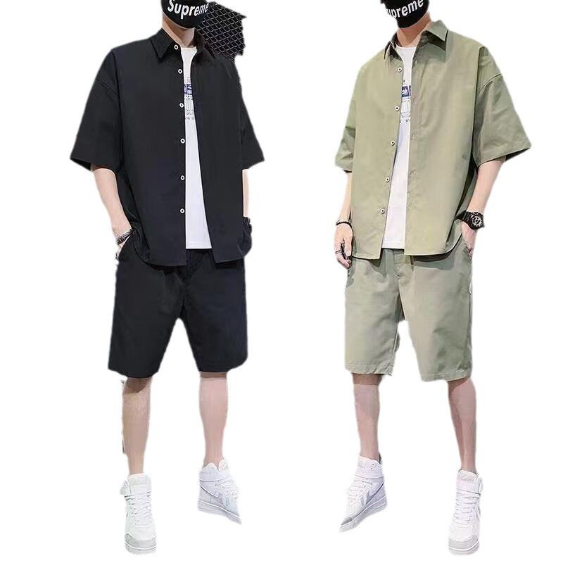 2024 Men's Trendy Casual Two-Piece Short-Sleeved Shirt and Shorts Set