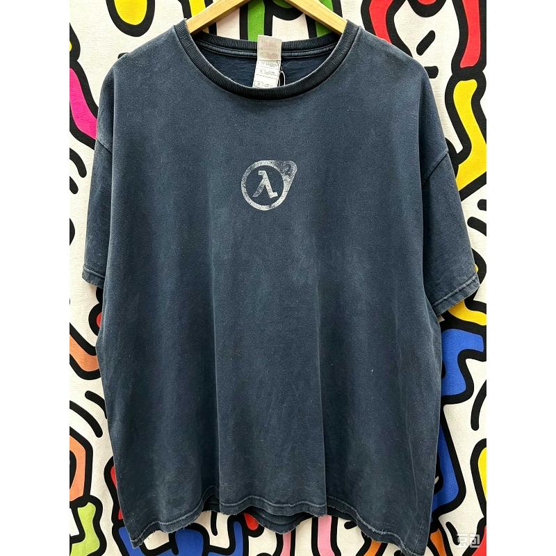 Half‑Life 2 Lambda Logo T‑Shirt Men Vintage Washed Game Print Short Sleeve O‑Neck Casual Tee for Gaming Fans Streetwear Tops