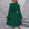 Modisches Damenkleid mit V-Ausschnitt, langen Ärmeln, Falten und vielseitigem Design