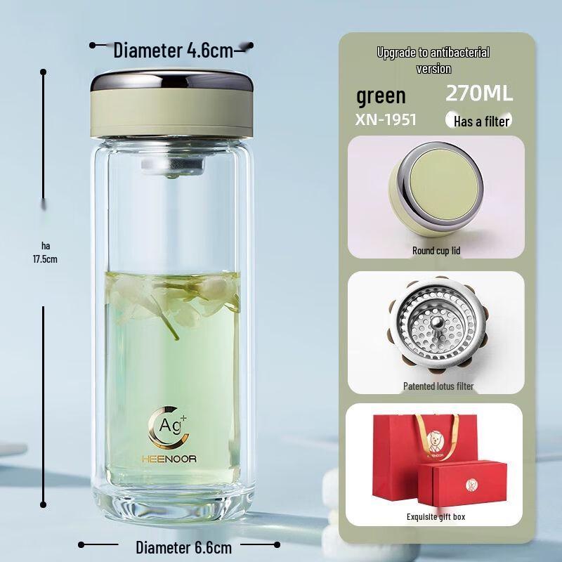 Sinuo Portable Double-Layer Borosilicate Glass Tea & Water Bottle