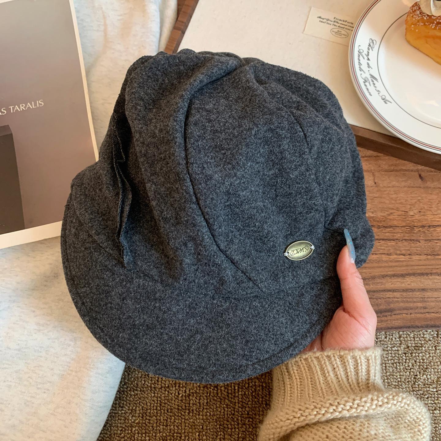 

Японский простой ретро шерстяной берет женский осенне-зимний атмосфера большая окружность головы показывающий лицо маленький облачный шляпа художника M（56-58cm）