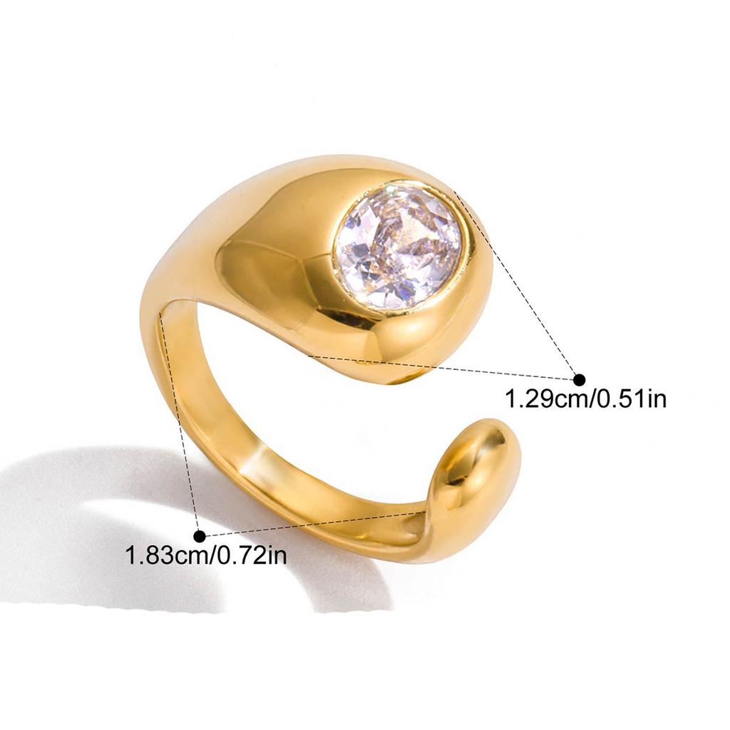 Yori White Square Cubic Zirconia Wave Ring 18k Gold Color Pvd Plated Stainless Steel Fashion Finger Jewelry Accessories Gift