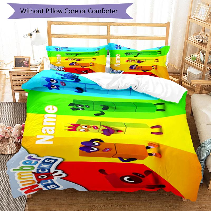 3pcs Custom Name Numberblocks Bedding Set Duvet Cover Closure Includes 1 Duvet Cover & 2 Pillowcases, Soft and Comfortable for All Seasons.