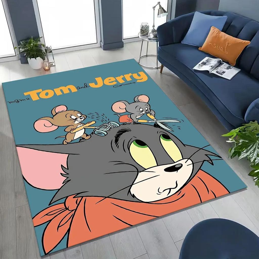 Dywanik Artystyczny z Kreskówką Tom i Jerry Kot Mysz 3D do Sypialni Salonu Kanapy Domu Mata Wycieraczka Dekoracja, Duża Antypoślizgowa Mata Podłogowa dla Dzieci