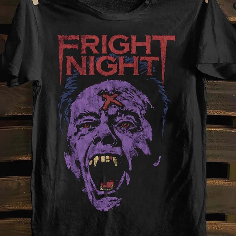Fright Night Unisexs TShirt Vintage Punk Rock Band Inspired Soft 100 Cotton Horror TV Poster Design Casual Versatile
