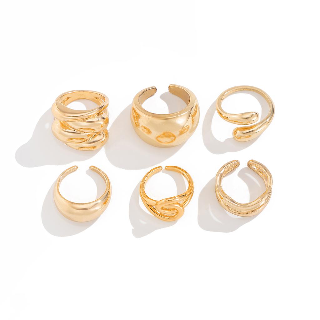 Ingemark Trendy Exquisite Irregular Geometric Rings Set Women Creative Simple Metal Opening Finger Ring Aesthetics Jewelry Gift