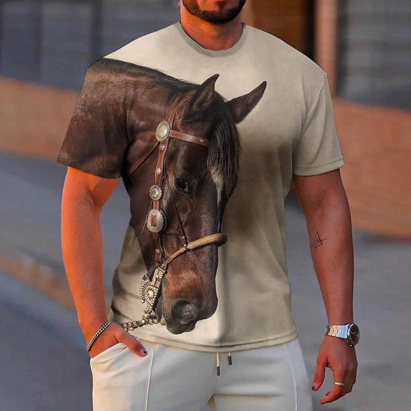 Summer Fashion Men's T-shirt Animal Horse Pattern 3D Print Casual Loose Outdoor Boy Short Sleeve Tees Top Pullover