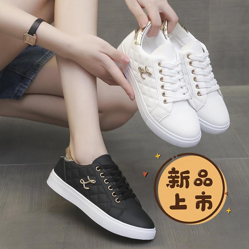 Fashion temperament versatile student sports and leisure shoes round head flat bottom lace-up white shoes board shoes