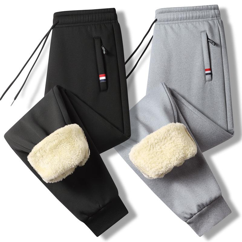 Lamb Cashmere Sweater Pants Autumn and Winter Men's Plus-size Padded Cashmere Sports Casual Pants Warm Pants.