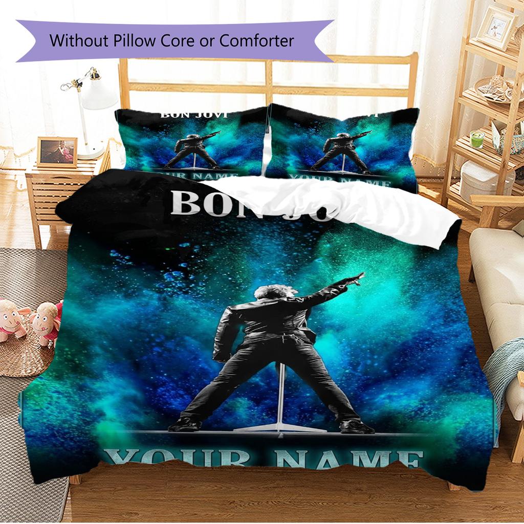 Name Individuell Bon Jovi Band Muster Bettwäsche Set Bettbezug Kissenbezug Heimdeko Geschenk (1 Bettbezug + 2 Kissenbezüge, ohne Füllung)