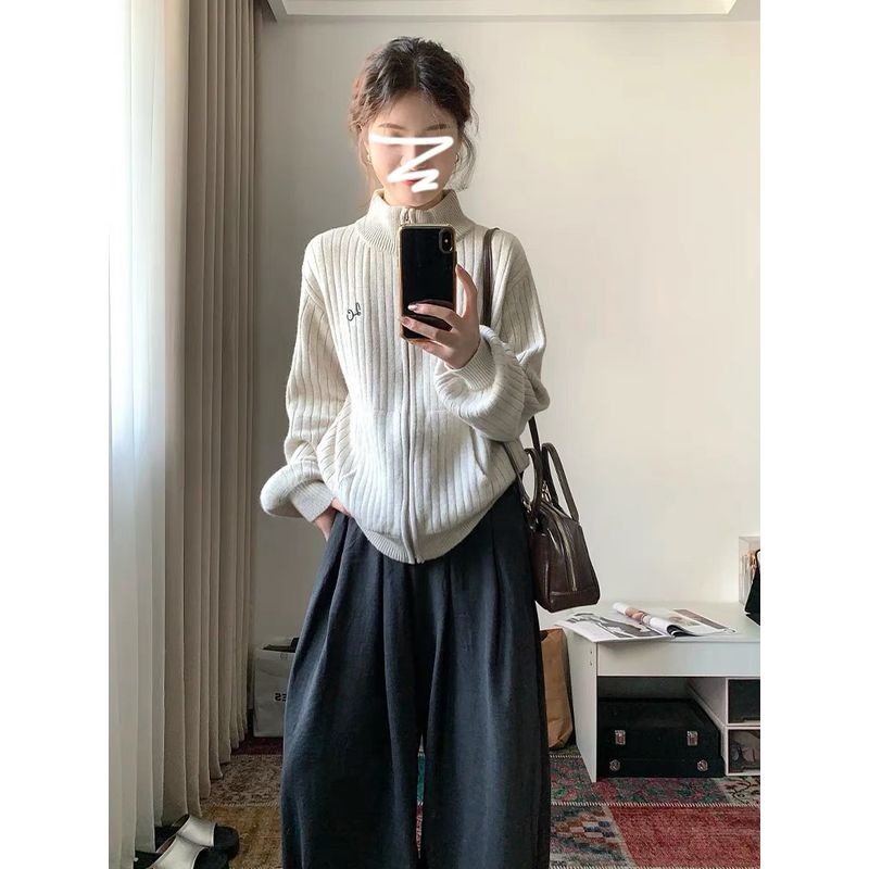 

Half Turtleneck Idle Style Korean Style Knitting Outer Sweater Apricot 2XL