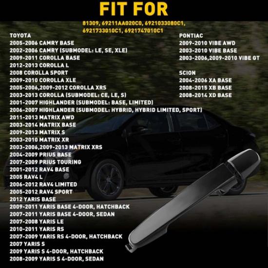 Outside Door Handle For 2003-2013 Toyota Corolla Rear Left / Right Smooth Black