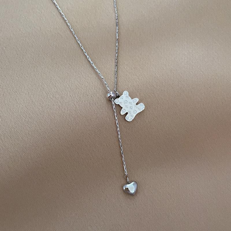 Love Bear Personality Minimalist Wind Stove Real Gold Necklace Female Collarbone Chain With
