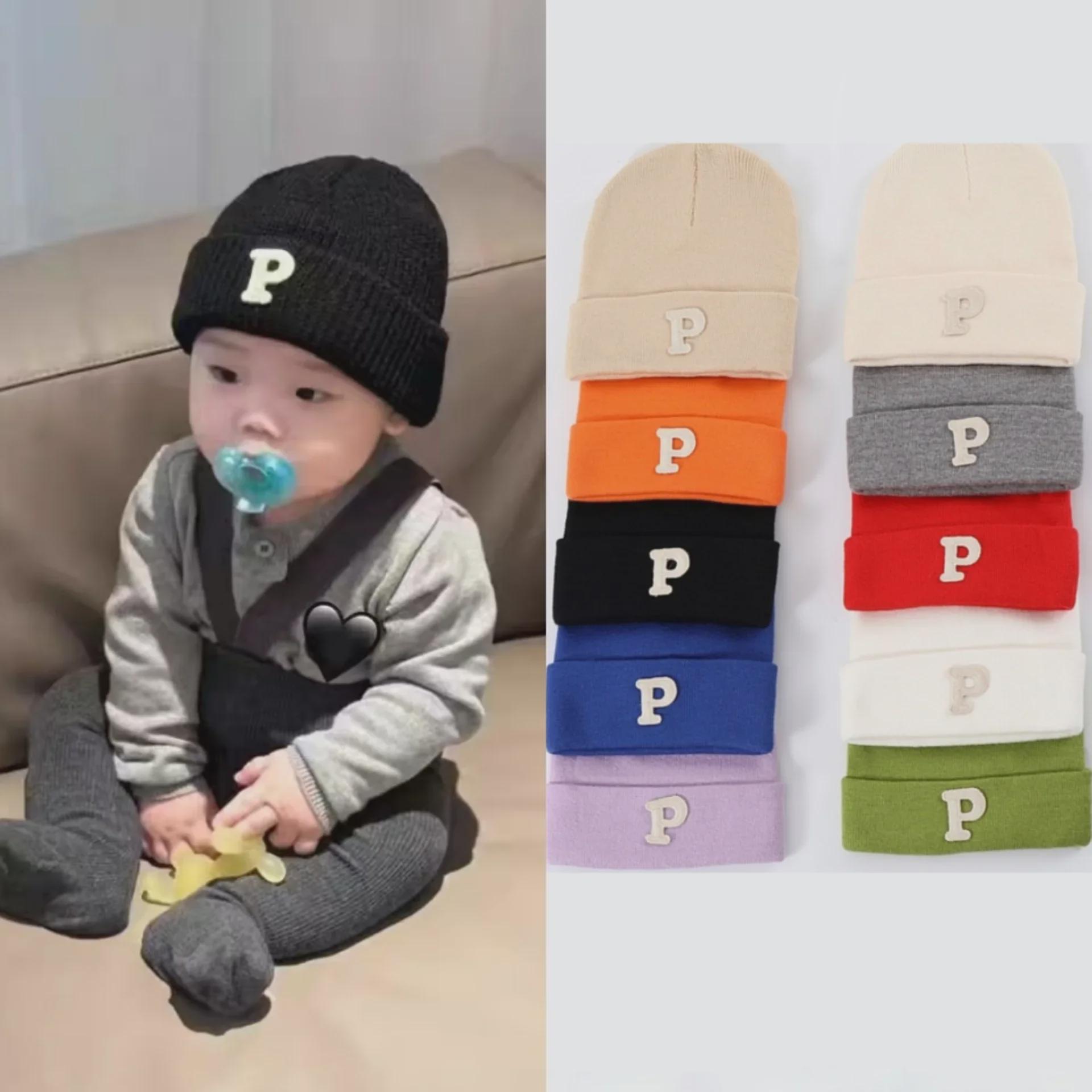 

Korean Baby P Logo Knit Pullover Hat - Autumn/Winter Warm Wool Beanie 40-46cm (0-24 months) красный