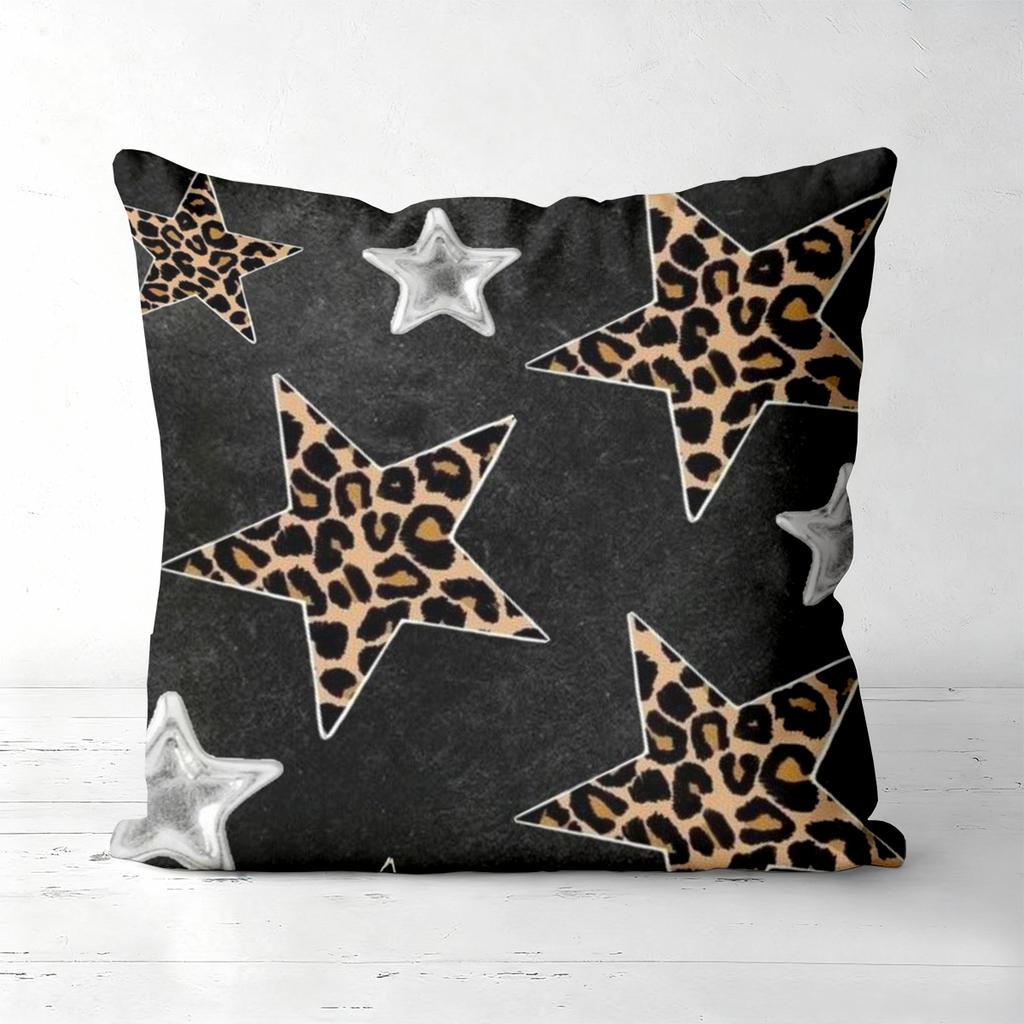 Leopard Stern Muster Schwarze Kissenbezüge Set von 4 Polyester Kissenbezug, Sofa Dekorative Kissenhülle Kopfteilkissen