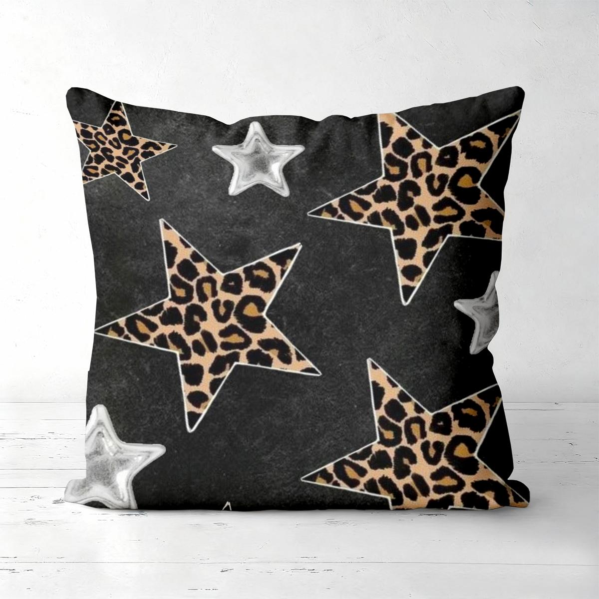 

Leopard Star Pattern Black Cushion Covers Set Of 4 Polyester pillowcase, sofa decorative cushion cov Headboard Pillow 45x45cm