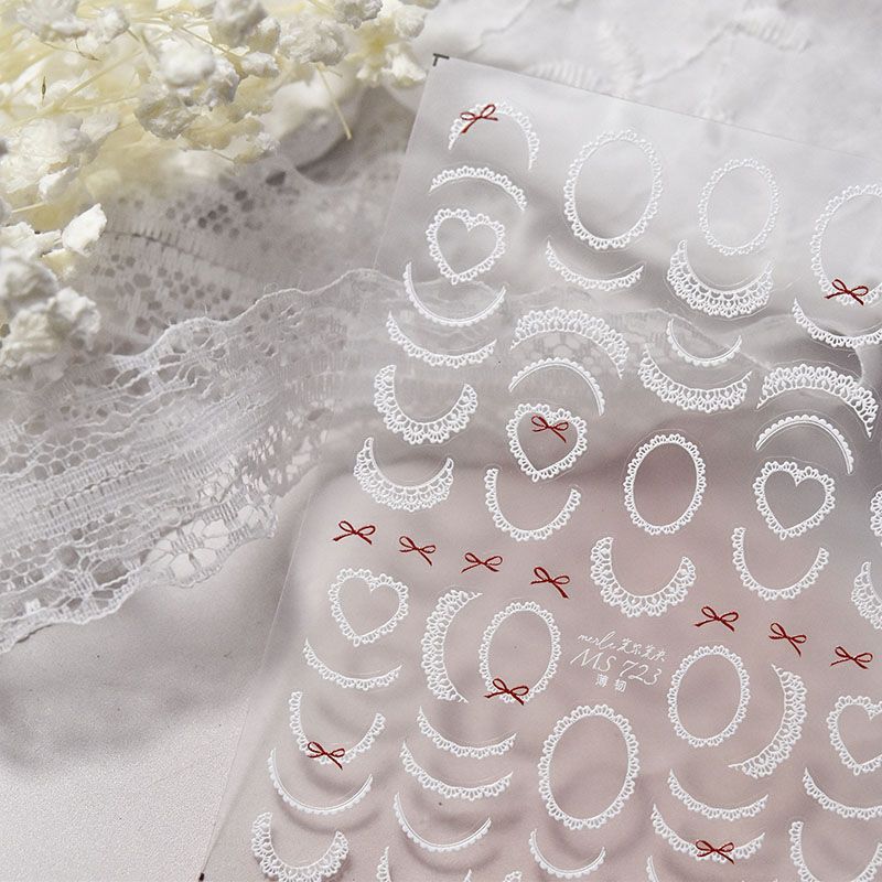 

White Lace French Nail Stickers New Arrival Relief 3D 5D Japanese Style Ins Internet Celebrity Nail Stickers Decorations Lace French 723((Thin and tough))