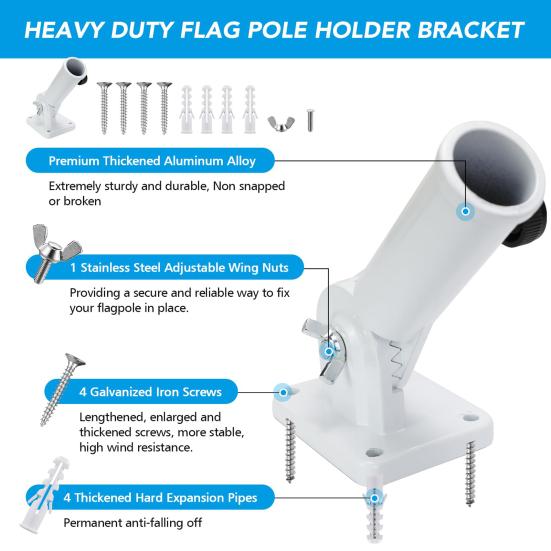 Flagpole Base Flag Pole Holder Angle Adjustable Flag Pole Mounting Bracket Stainless