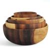 Jaswehome 1Pcs Salad Bowl Natural Acacia Wood Handmade Tableware Salad Grains Dried Fruit Shallow Mouth Bowl