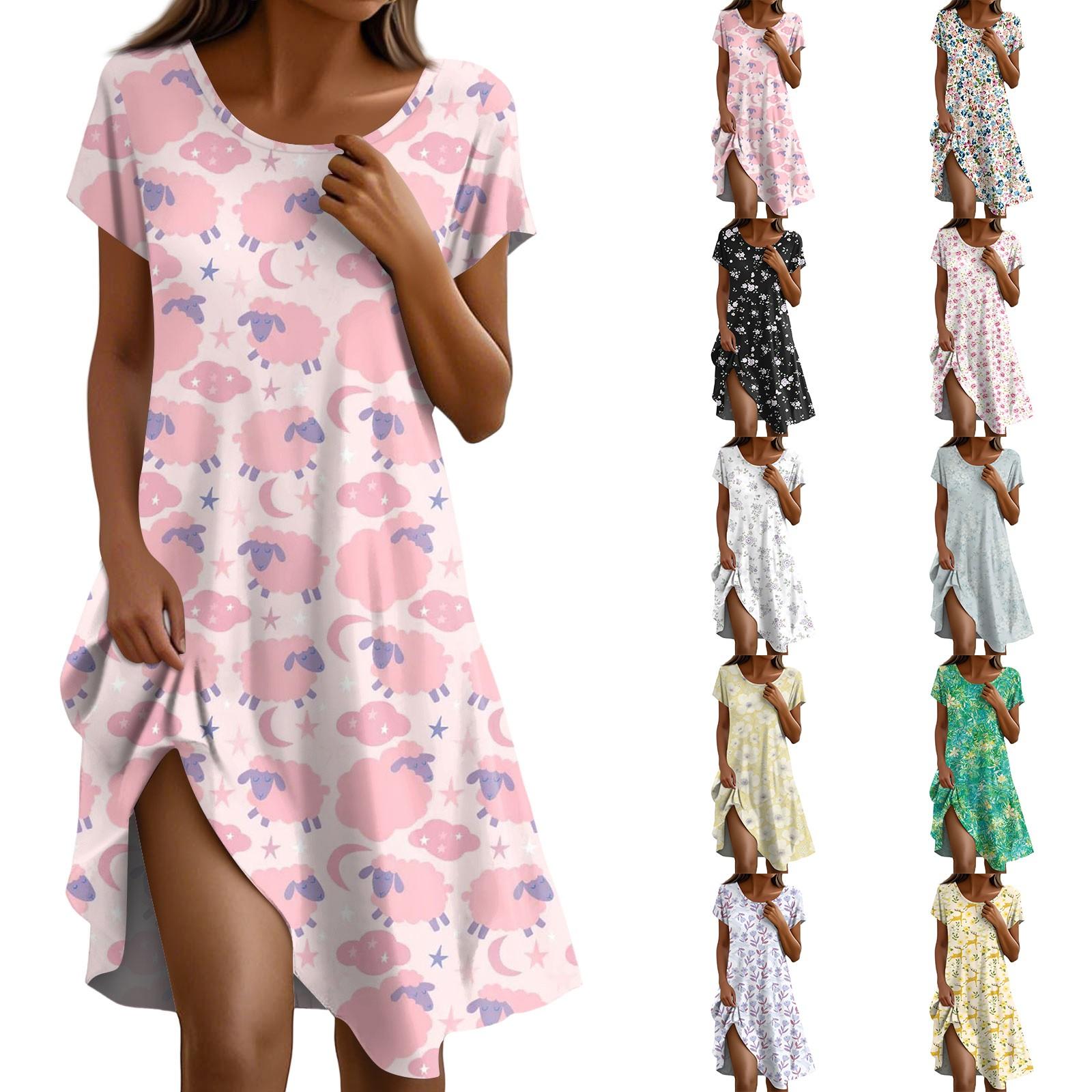 

Жіноча сукня в стилі бохо з коротким рукавом, повсякденна літня сукня вільного крою, плаття з квітковим принтом і кишенями M