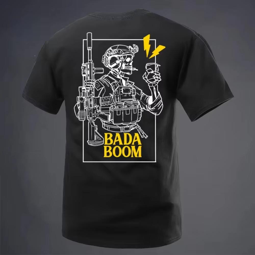 2025 New Military Style T Shirt Men Skull O Neck Short Sleeve Tees Tough Guy Clothing Summer Tactical Streetwear Tops One Piece