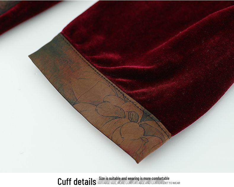 Women's Gold Velvet Long-Sleeve Shirt - Thick, Loose Fit for Middle-Aged & Elderly, Ideal for Spring & Autumn