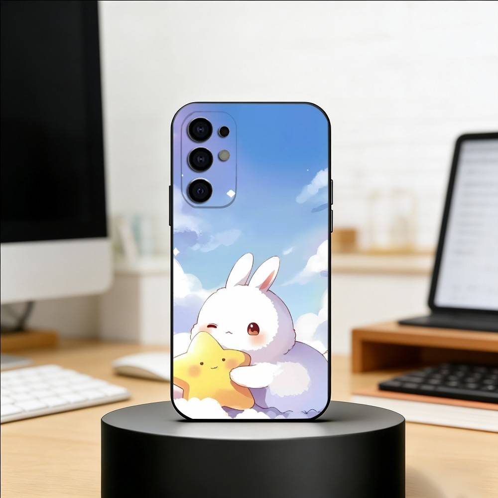 Cloudy Bunny Phone Case Black Silicone Soft For Samsung S25,S24,S21,S22,S23,S30,Ultra,S20,Plus,Fe,Lite