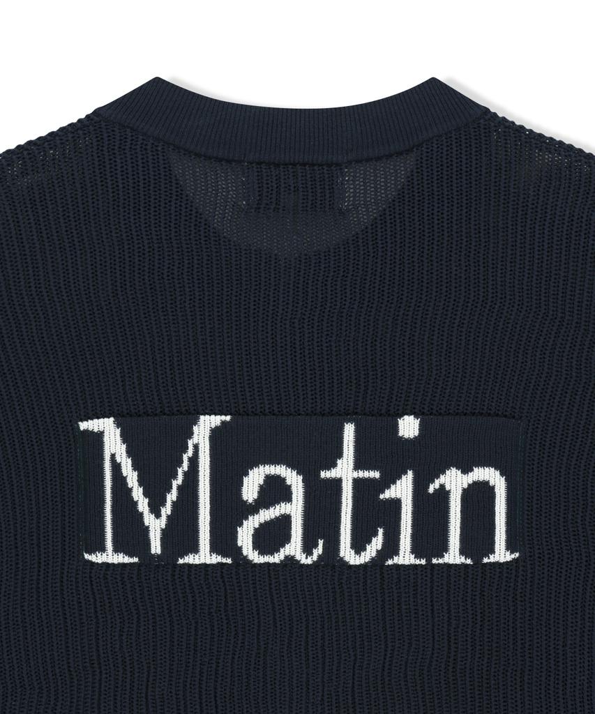 Matin Kim Back Logo Jacquard Mesh Knit Zip Up In Navy