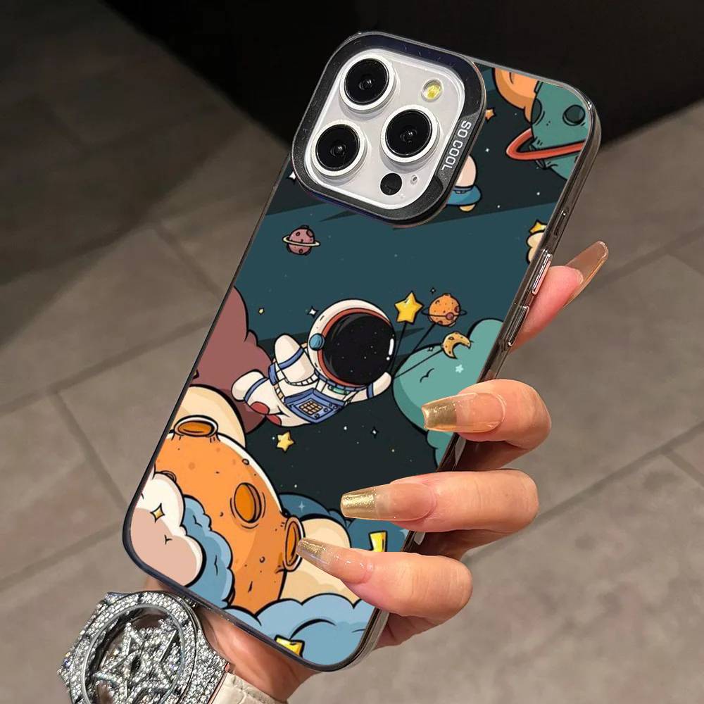 Astronaut S-Silicone Phone Case For iPhone 17,16,15,14,13,12,11 Plus,Pro Max,XS,Colorful Silver Phone Case Funda Cover