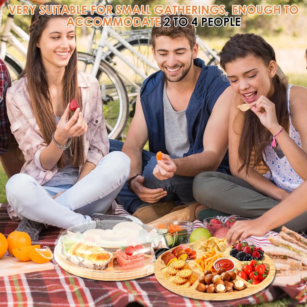 Charcuterie Board with Lid Handle Portable Cheese Boards with 7 Compartments Bamboo Meat Fruit Serving Tray for Kitchen Picnic
