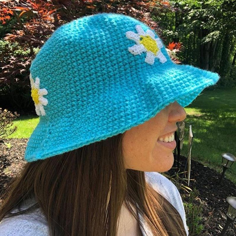 Handmade Crochet Bucket Hat Cute Ladies Outdoor Sports Fisherman Cap for Women Teenagers Casual Spring Summer Sunscreen