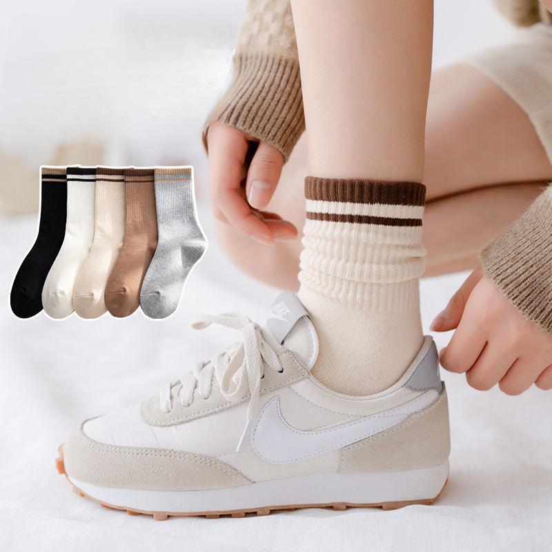 10 Pairs Women's Comfortable Mid Calf Socks Breathable Chic Knit Stripe Printed Female Sock