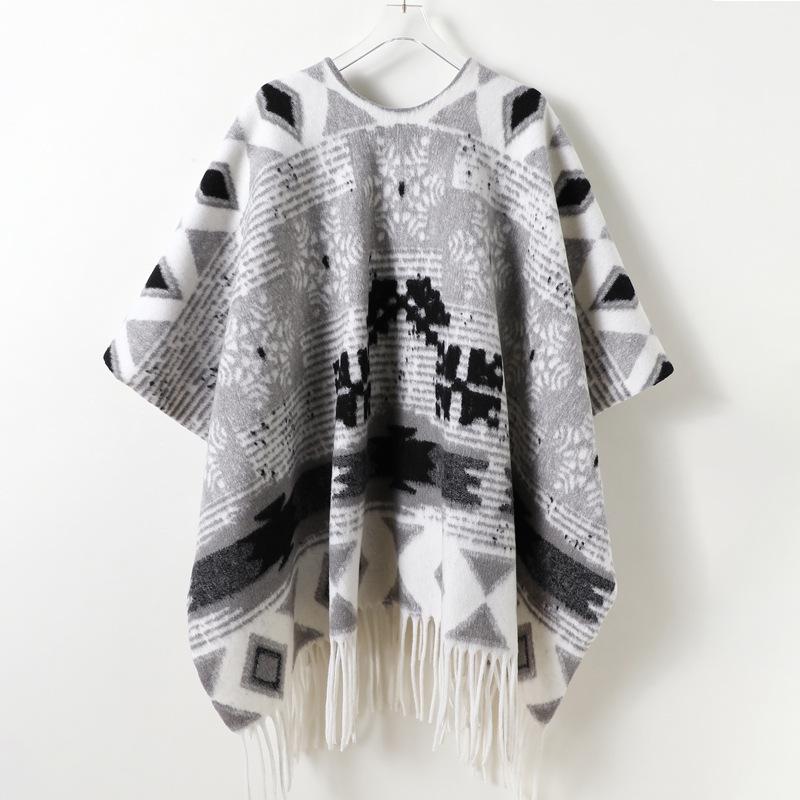 Geometric Snowflake Autumn And Winter Men'S And Women'S Double-Sided Shawl With Imitation Cashmere High-End Warm Fringed Scarf Cape