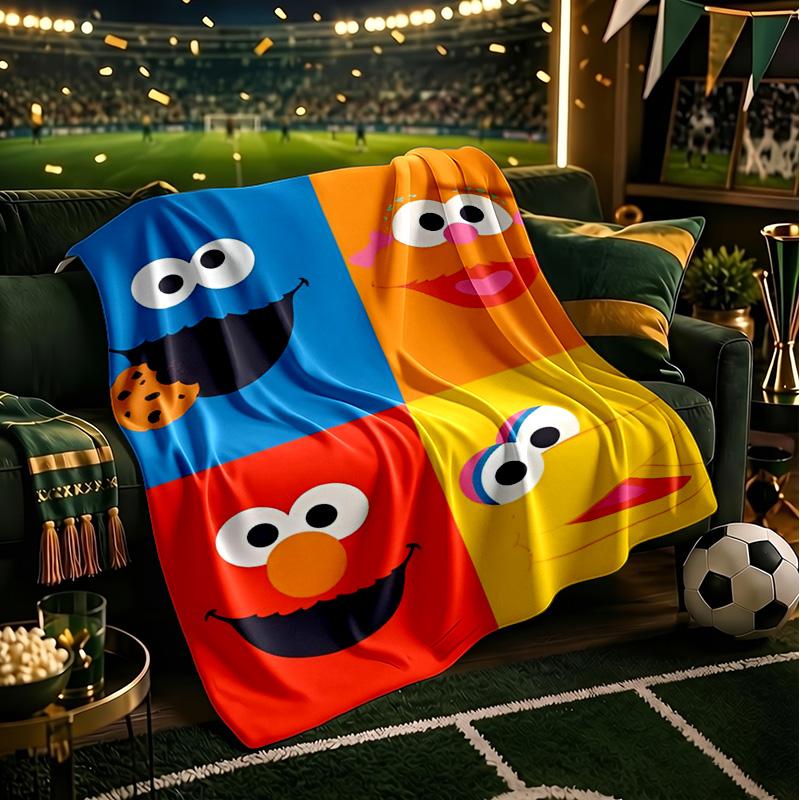 Colorful Sesame Muppets Together Throws Blanket Flannel Blankets Plush for Couch Bed Gifts for Men Women Travel picnic blanket Christmas fan gifts