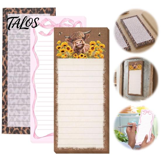 Decorative Grocery List Pad Magnetic Refrigerator Notepad, Highland Cow/Bow/Leopard Print, Shopping Cute Stationery for Home Kitchen Fridge And Metal