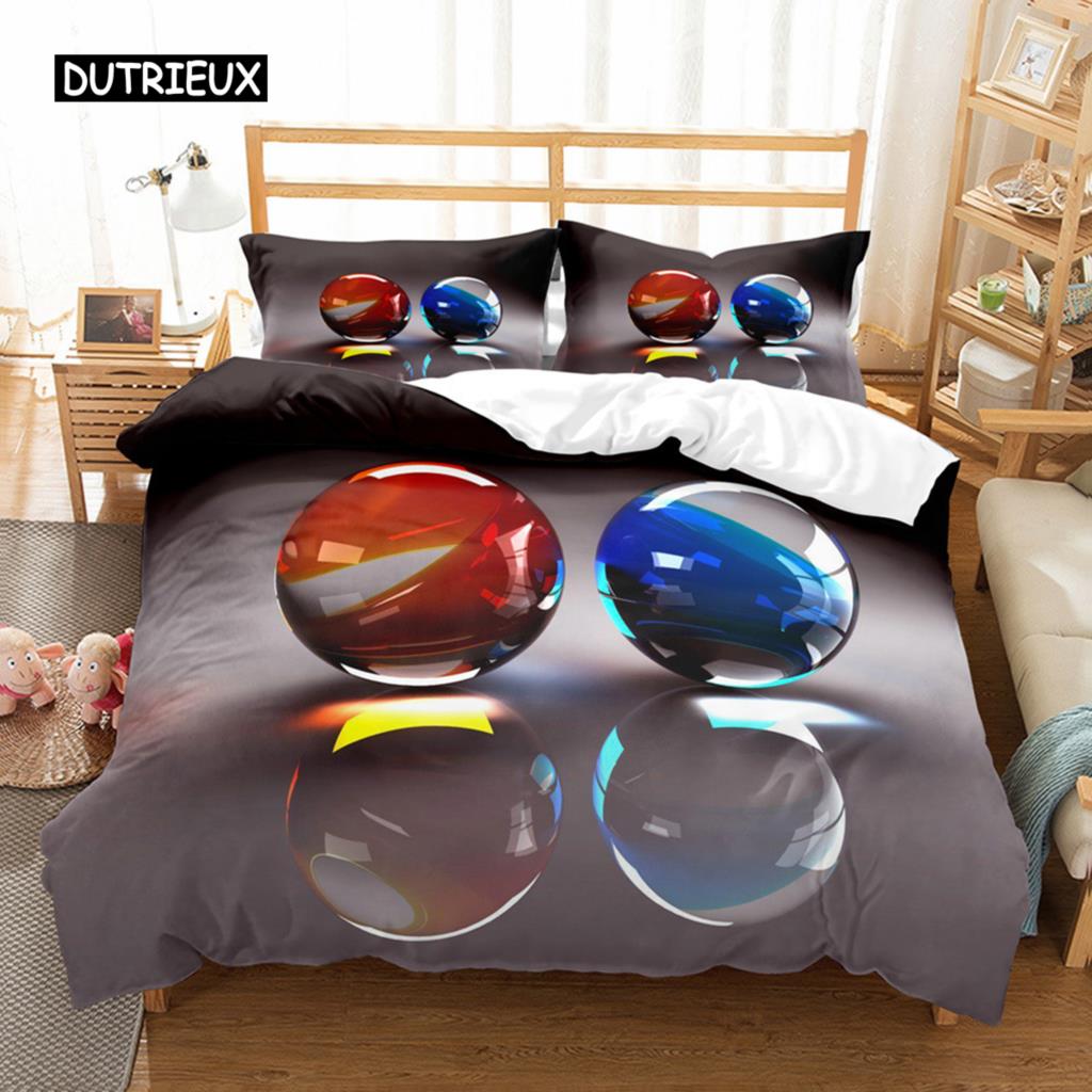 Glass Ball Duvet Cover Set Microfiber Colored Transparent Marbles Bedding Set Childhood Toys for Kid Teen Queen King Quilt Cover
