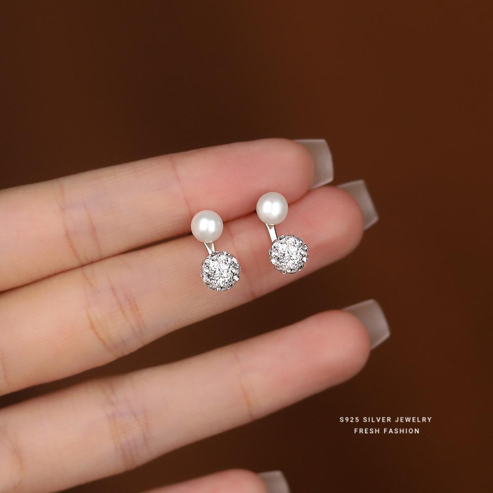 

925 Sterling Silver Natural Freshwater Pearl Rear Mounted Earrings for Women French Light Luxury Temperament Party Jewelry