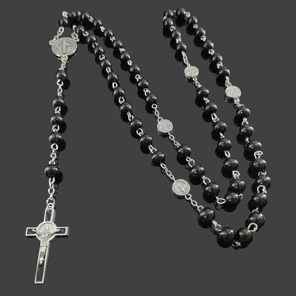 Fashion Handmade Necklace Ladies Imitation Vintage Style Zircon Rosary Beads With Cross Pendant Zircon