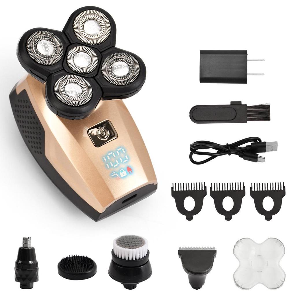 5-in-1 Rechargeable Electric Shaver: Full-Body Washable, 5-Blade Bald Shaver