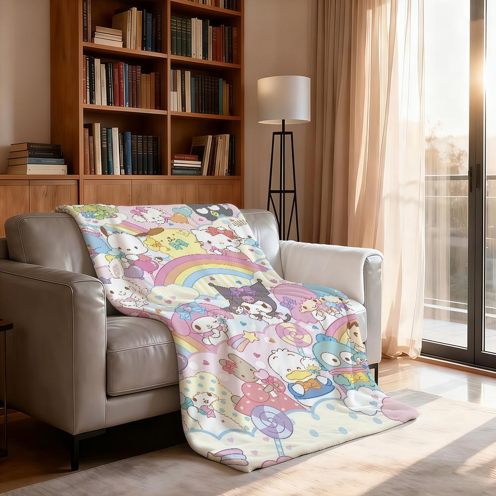 Kawaii S-sanrioS Chibi Blanket Soft Throw Blanket for Home Bedroom Bed Sofa Picnic Travel Office Rest Cover Blanket Gift