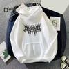 Fall Winter Unisex Hoodie Drawstring Elastic Cuff Thorn Print Thick Fleece Patch Pocket Loose Long Sleeves Pullover Warm Top