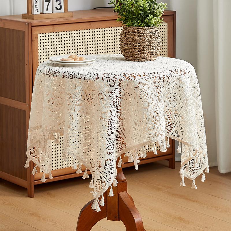 American Retro Pastoral Hollow Crochet Tablecloth Rectangular Round Dining Table Coffee Table Tablecloth Cabinet Cover Towel Household