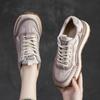 Johnature Genuine Leather Sneakers Casual Sports Shoes Round Toe Lacd-up Retro Versatile Women's Flat Shoes