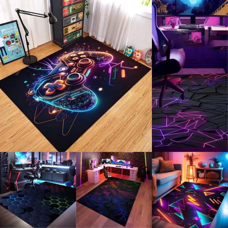 Stone Play Mat E-Sport Rug Gamer Rug Gaming Rug Game Rug Geometric Rug Play Room Neon Decor Rug Neon Look Rug Area Rug