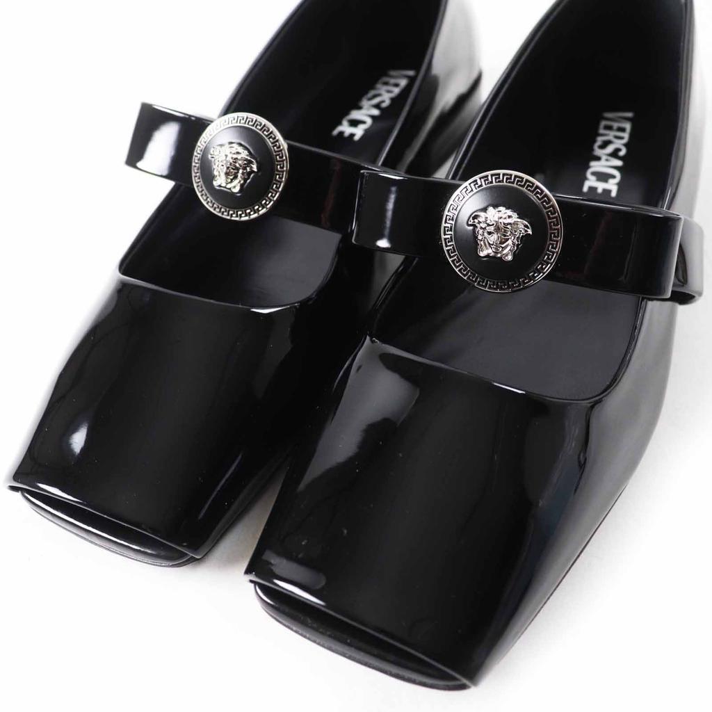Pristine VERSACE Pumps Jumbo Ribbon Ballerina Open To Black Patent Leather Used