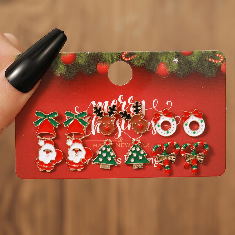 Europäische und amerikanische Weihnachts-Steckohrringe 1 Paar Kombinationsset Schneeflocke Elch Weihnachtsbaum Legierung Atmosphäre Ohrringe Ohrringe Schmuck